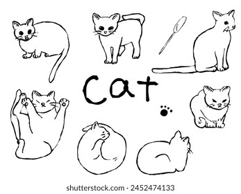 Cat Hand gezeichnete Linie Zeichnung Illustration Set