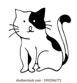 Icono de doodle dibujado a mano con el esquema del gato. Animales domésticos - Dibujo vectorial de gato para impresión, web, móviles e infografías aisladas en fondo blanco. Estilo de dibujos animados Doodle.