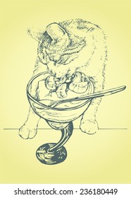 cat hand drawn realistic vector stylized engraving
