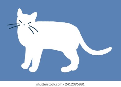 Cat hand drawn silhouette. Flat vector illustration of the standing cat 