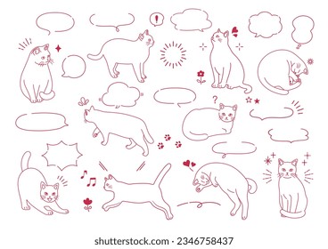 Cat and hand drawn speech bubble set.