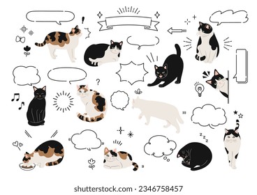 Cat and hand drawn speech bubble set.