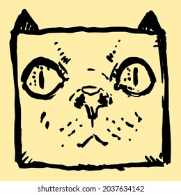 The cat. Hand drawn vector drawing. Graphic ink style. Animal character.