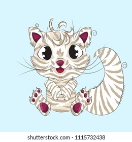 Ilustración vectorial dibujada a mano de gato lindo del bebé. para el patrón de la camiseta de la muchacha, diseño de la camisa del niño o del niño.