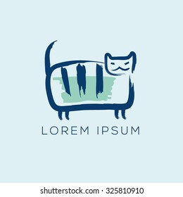 Cat- hand drawn vector illustration (logo, sign, symbol)