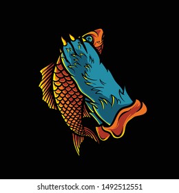 Cat hands pray to get fish vector illustration / hand pray parody / golden fish / cat hand