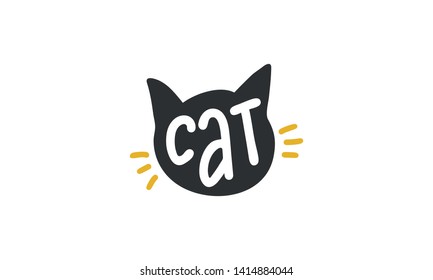 Cat. Handwritten vector lettering. Unique hand drawn nursery poster. Cute phrases. Ink brush calligraphy. Scandinavian style. Poster, card, banner, t-shirt design element. Vector illustration