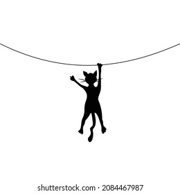 Cat hanging the rope, hand drawn style isolated on white background