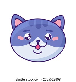 Cat happiness eyes expression funny emoji vector. Cute ear and eyes kitten animal smiling cheerful face. Comic laughing smile positive emotion. Kitty emoticon flat cartoon illustration