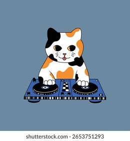 gato feliz dj conjunto doodle cor vetor ilustração