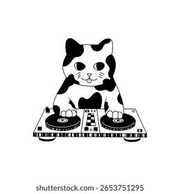 gato feliz dj conjunto doodle lineart vetor ilustração