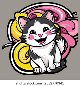 Cat Happy Sticker vector design