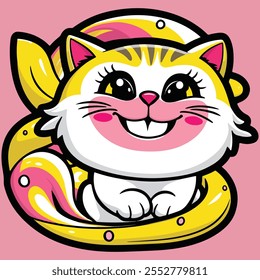 Cat Happy Sticker vector design