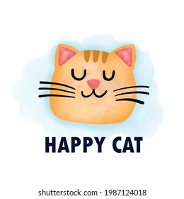 cat with happy cat word.watercolor