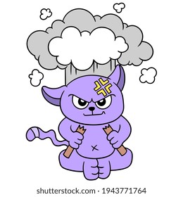 the cat is harboring emotions very angry and ready to explode, vector illustration art. doodle icon image kawaii.