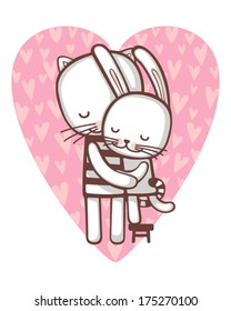 The cat and the hare congratulate each other with Valentine's Day.