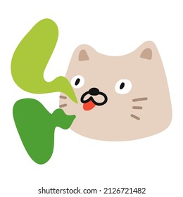 Cat has bad breath. Hand drawn illustration on white background.