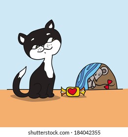 Cat hat eine Überraschung für Maus vorbereitet