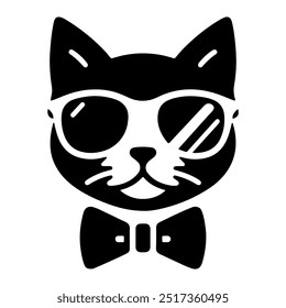 The cat has a sunglasses icon and a black silhouette on a white background.