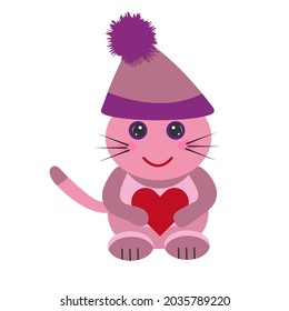 Cat in hat with a heart for St.Valentin day