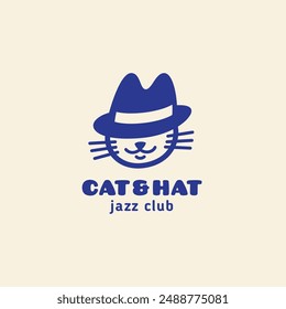 Cat in a hat logo design template. Vector illustration.