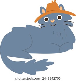 Cat With Hat Lying Vector Illustration
