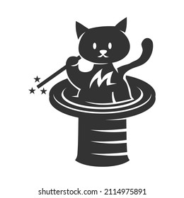 Cat in Hat magic and stick Icon Illustration Brand Identity