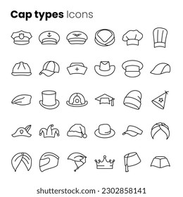 Cat and hat types vector icon set