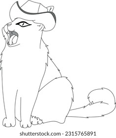 Cat with a Hat Vector Graphic Illustration. No color.
