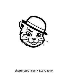 Cat in hat. Vector logo mascot. Fancy. Cute. 