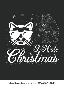 Cat I Hate Christmas Vector illustration. Merry Christmas Background