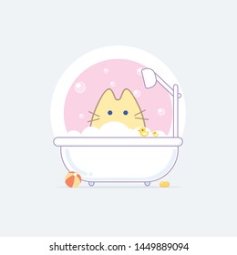 Cat Having a Bath illustration