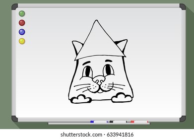 Cat head - abstract logo. Hand drawn vector stock illustration