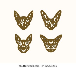 cat head animal boho celestial magic vector icon design illustration collections sets