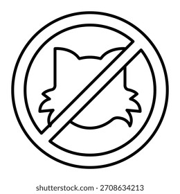 Cat head ban thin line icon, pets concept. Vector graphics. Forbidden, prohibited item sign on white background, outline style icon for mobile or web design