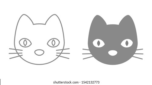 Cat Head Black And Outline Icon