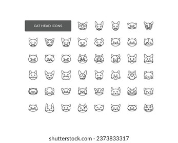 cat head breeds icon set. Flat style set. Vector illustration