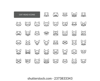 cat head breeds icon set. Flat style set. Vector illustration