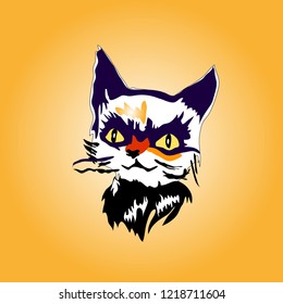 Cat head cartoon character on a yellow background