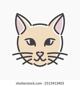 cat head cartoon flat line art. Illustration of cat head, ideal for needs related to animals, pet, kitty, and more.