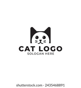 cat head cartoon logo template isolated on white background