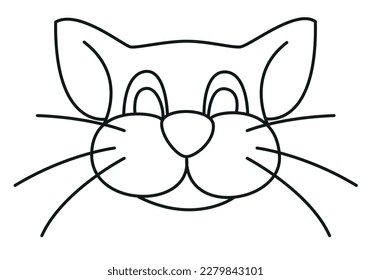 cat head - cartoon simple outline schematic black and white vector illustration isolated on white background