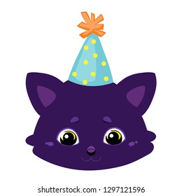 Cat head in a chef's hat. Color image of a pet. Vector illustration for design, print on t-shirt, bag, notebook, card.