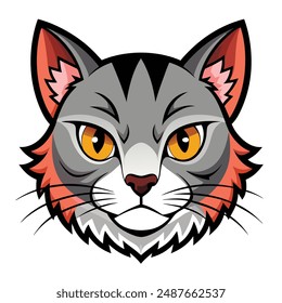 Ilustración de estilo de Vector a color de cabeza de gato" presenta una representación vibrante y detallada de la cabeza de gato, creada con gráficos de Vector para una claridad y escalabilidad excepcionales.