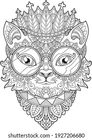 cat head coloring page mandala design. print design. t-shirt design.