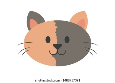 Cat head. Cute and funny animal. Kitten smile, adorable pet. Isolated vector illustration in flat style