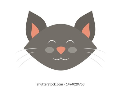 Cat head. Cute and funny animal. Kitten smile, adorable pet. Isolated vector illustration in flat style