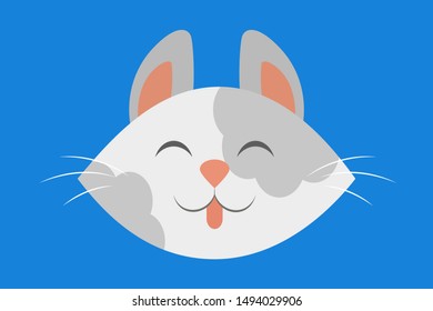 Cat head. Cute and funny animal. Kitten smile, adorable pet. Isolated vector illustration in flat style