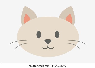 Cat head. Cute and funny animal. Kitten smile, adorable pet. Isolated vector illustration in flat style