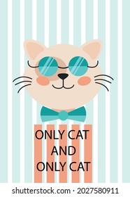 Cabeza de gato personaje adorable, gato gracioso con una postal de inscripción para una chica